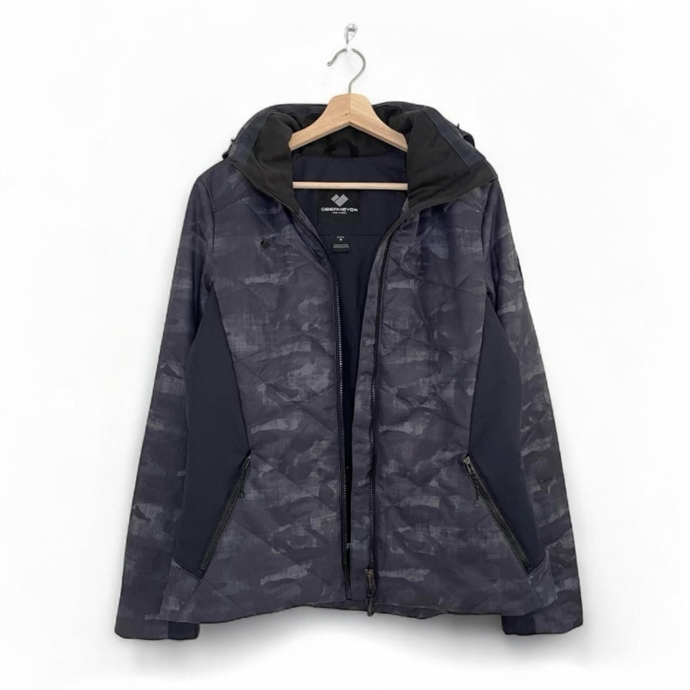 Obermeyer Lorena Thermore Ecodown Insulated Hooded Ski Jacket Black Camo 10